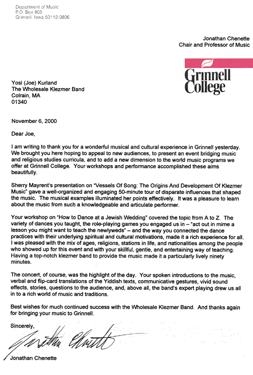 reference letter from Grinnell College